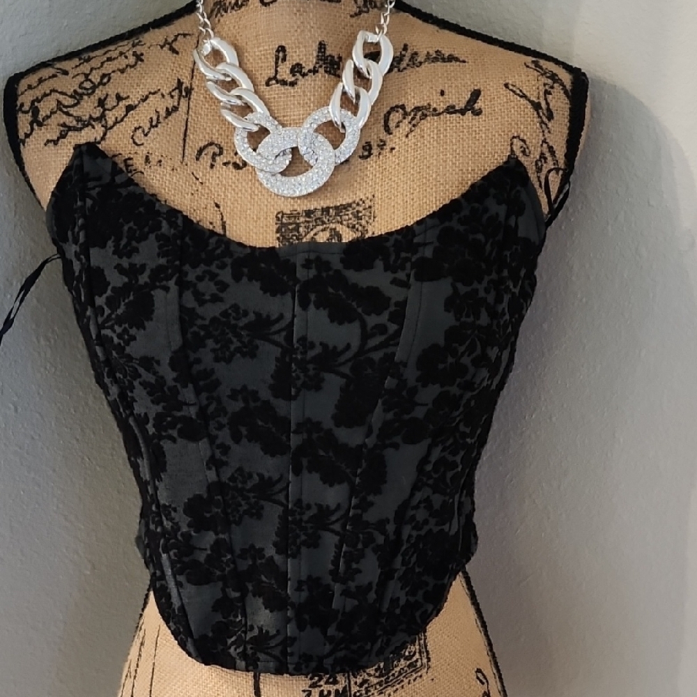Anthropologie Black Floral Crop Top